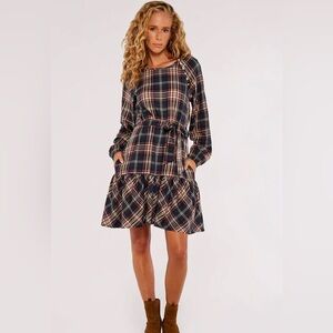 Apricot Plaid Long Sleeve Dress Western Women Size 6